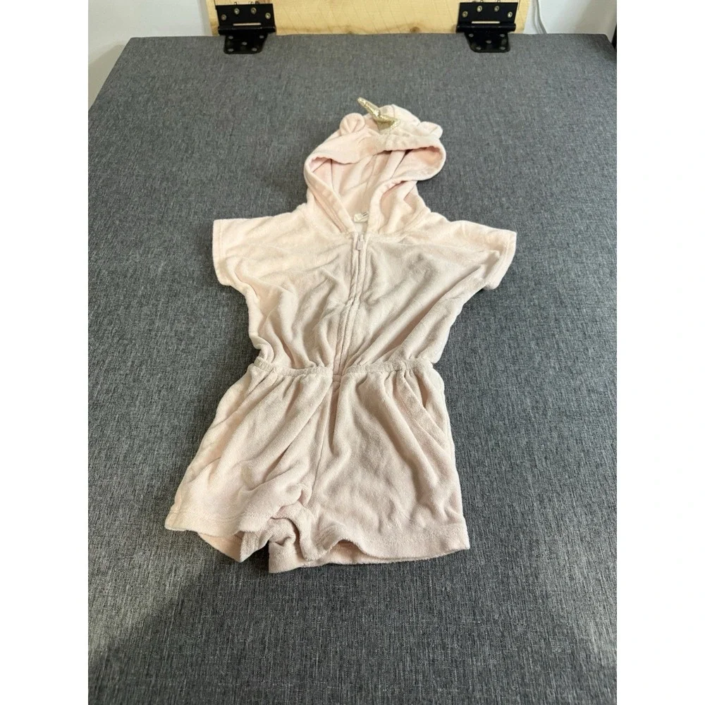 GAP Kids Girls Unicorn Terrycloth Hooded Romper Light Pink Sz 2T